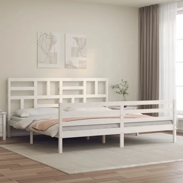 Gossi cadru pat cu tablie 200x200 cm, alb, lemn masiv