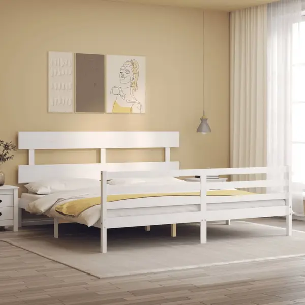 Gossi cadru pat cu tablie 200x200 cm, alb, lemn masiv
