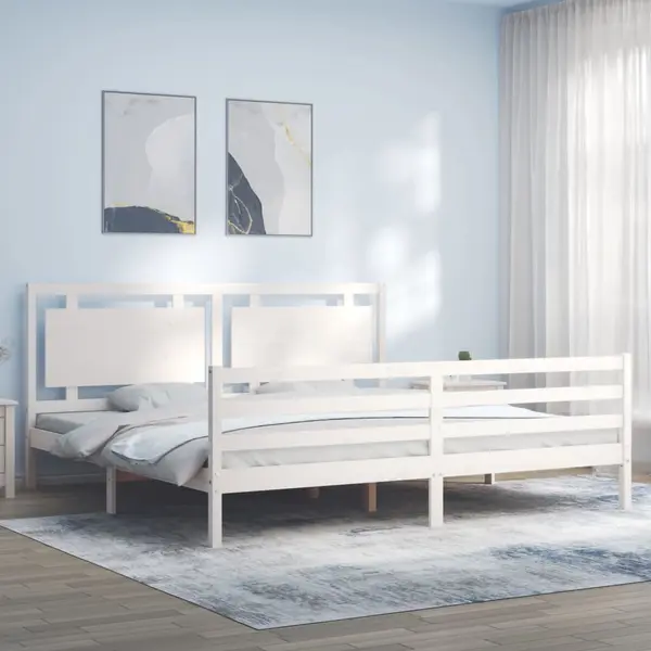 Gossi cadru pat cu tablie 200x200 cm, alb, lemn masiv