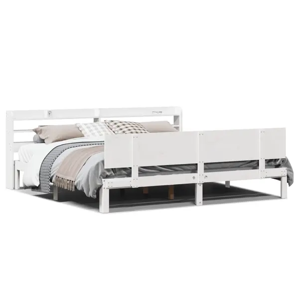 Gossi cadru pat cu tablie 200x200 cm, alb, lemn masiv de pin