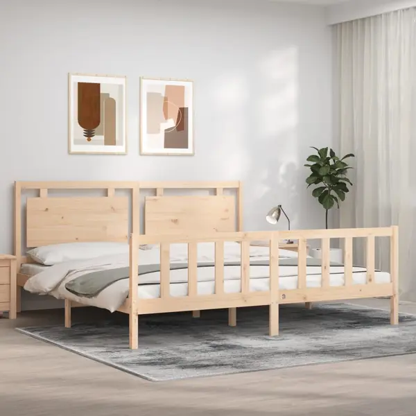 Gossi cadru pat cu tablie 200x200 cm, lemn masiv de pin
