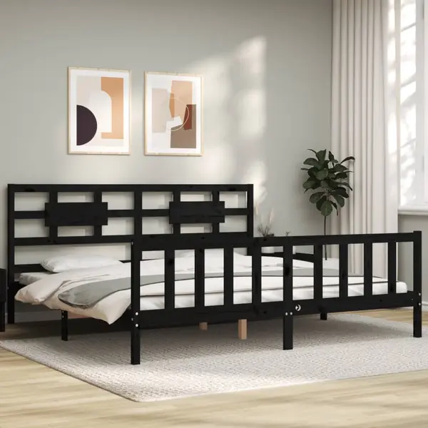 Gossi cadru pat cu tablie 200x200 cm, negru, lemn masiv