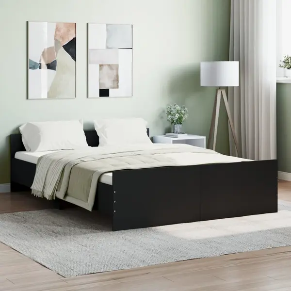 Gossi cadru pat cu tablie de cap/picioare, negru, 135x190 cm