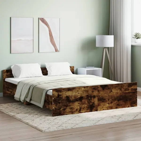 Gossi cadru pat cu tablie la cap/picioare, stejar fumuriu, 160x200 cm