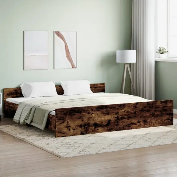 Gossi cadru pat cu tablie la cap/picioare, stejar fumuriu, 180x200 cm