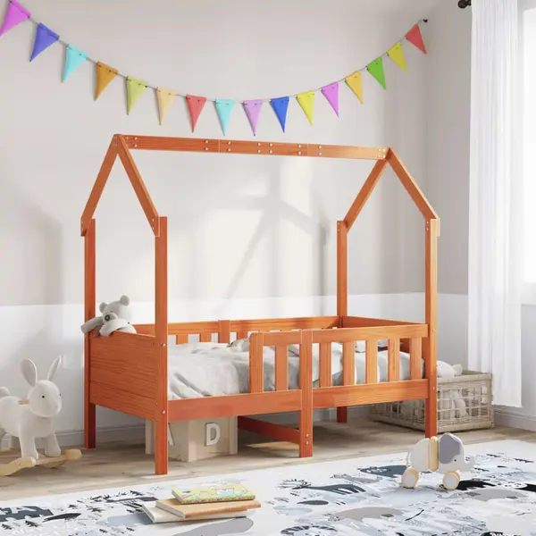 Gossi cadru pat de copii, maro ceruit, 70x140 cm, lemn masiv de pin