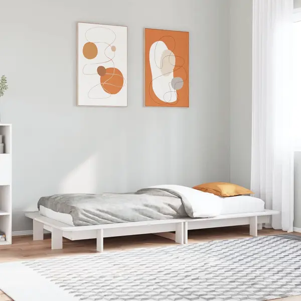 Gossi cadru pat fara saltea, alb, 100x200 cm, lemn masiv pin