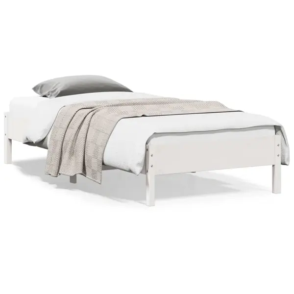 Gossi cadru pat fara saltea, alb, 100x200 cm, lemn masiv pin