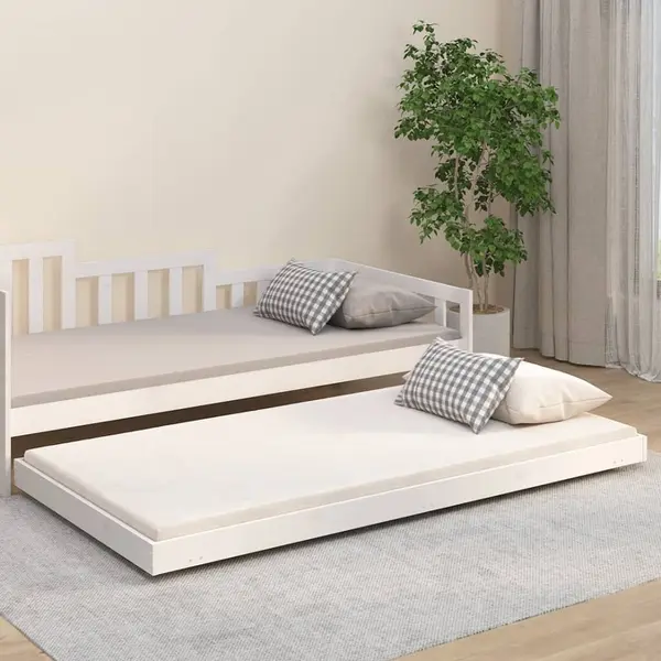 Gossi cadru pat fara saltea, alb, 100x200 cm, lemn masiv pin