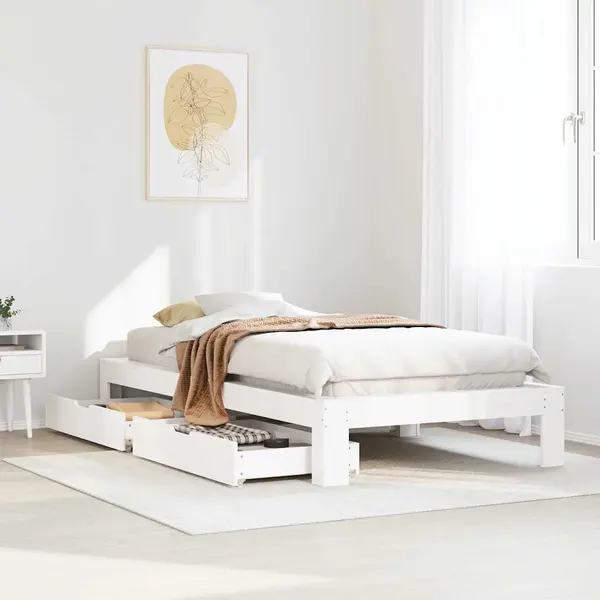 Gossi cadru pat fara saltea, alb, 100x200 cm, lemn masiv pin