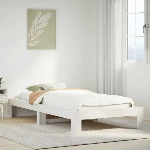 Gossi cadru pat fara saltea, alb, 100x200 cm, lemn masiv pin