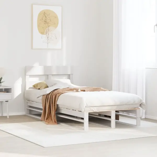 Gossi cadru pat fara saltea, alb, 100x200 cm, lemn masiv pin