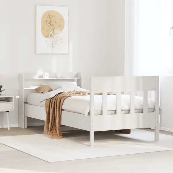 Gossi cadru pat fara saltea, alb, 90x190 cm, lemn masiv de pin