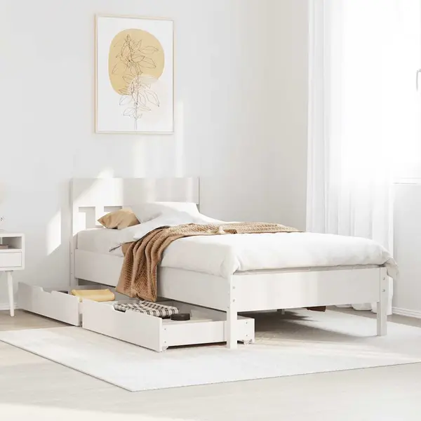 Gossi cadru pat fara saltea, alb, 90x190 cm, lemn masiv de pin