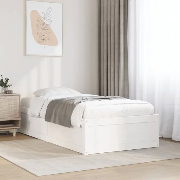 Gossi cadru pat fara saltea, alb, 90x190 cm, lemn masiv de pin