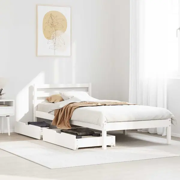 Gossi cadru pat fara saltea, alb, 90x190 cm, lemn masiv de pin