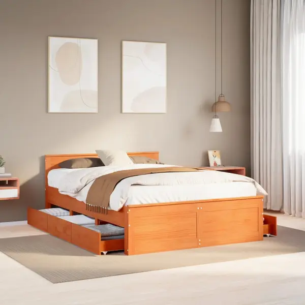 Gossi cadru pat fara saltea/cu tablie maro 150x200 cm lemn masiv pin