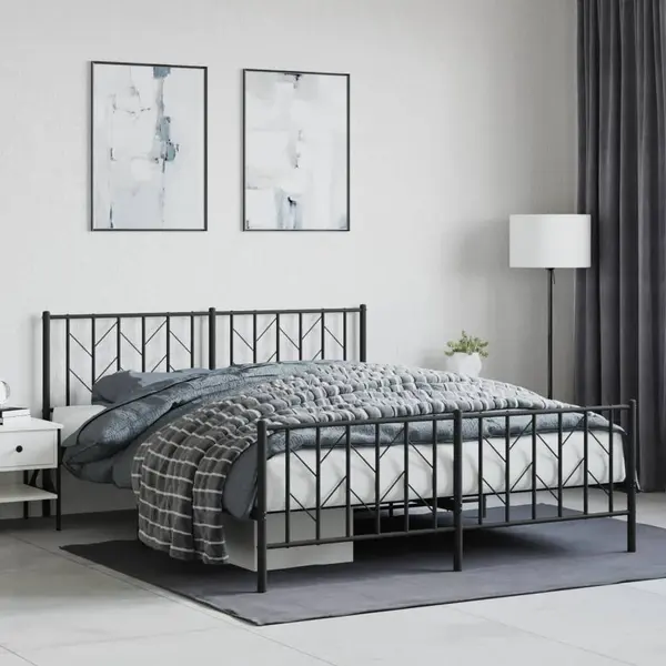 Gossi cadru pat fara saltea, cu tablie picioare negru 160x200cm metal
