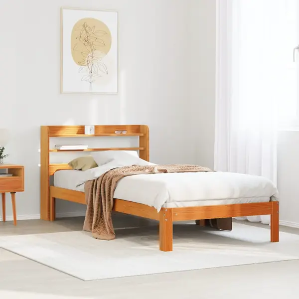 Gossi cadru pat fara saltea, maro ceruit, 100x200 cm, lemn masiv pin