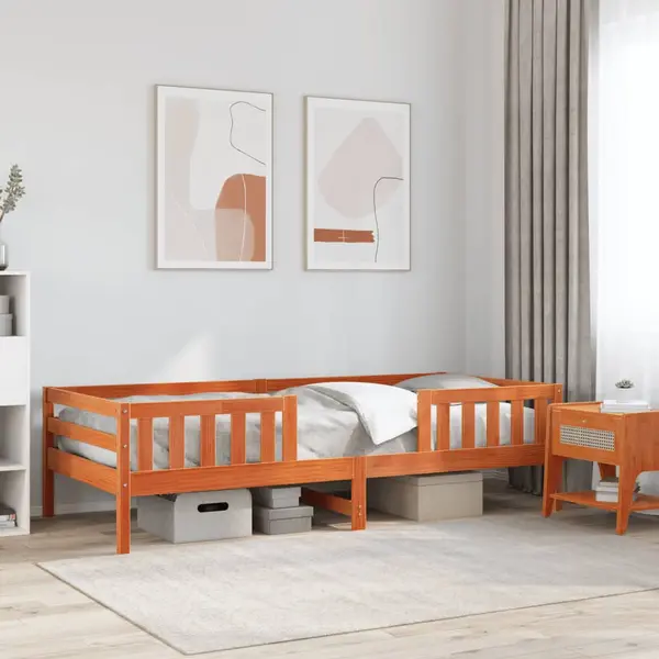 Gossi cadru pat fara saltea, maro ceruit, 100x200 cm, lemn masiv pin