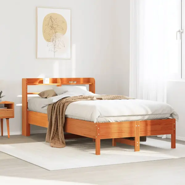 Gossi cadru pat fara saltea, maro ceruit, 100x200 cm, lemn masiv pin
