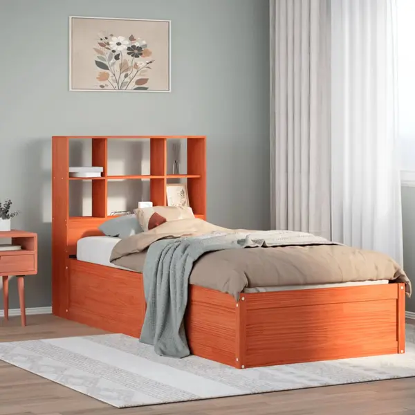 Gossi cadru pat fara saltea, maro ceruit, 100x200 cm, lemn masiv pin