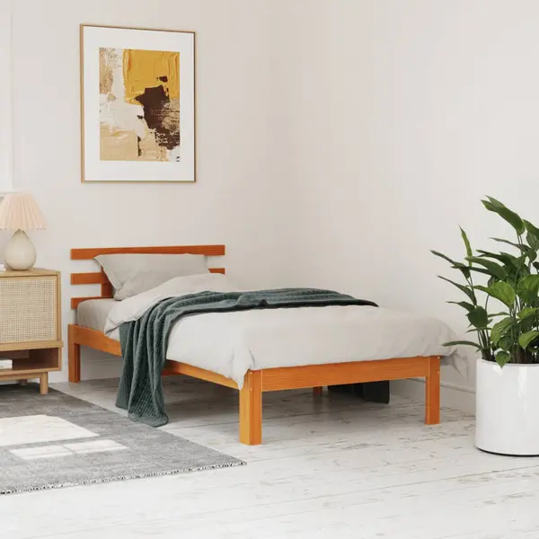 Gossi cadru pat fara saltea, maro ceruit, 100x200 cm, lemn masiv pin