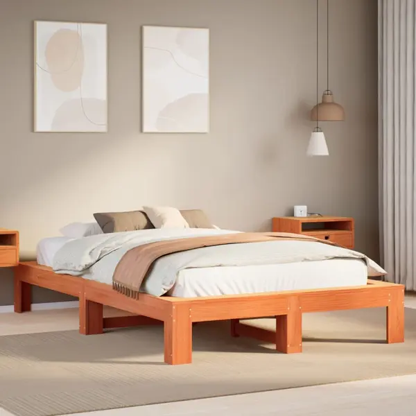 Gossi cadru pat fara saltea, maro ceruit, 120x190 cm, lemn masiv pin