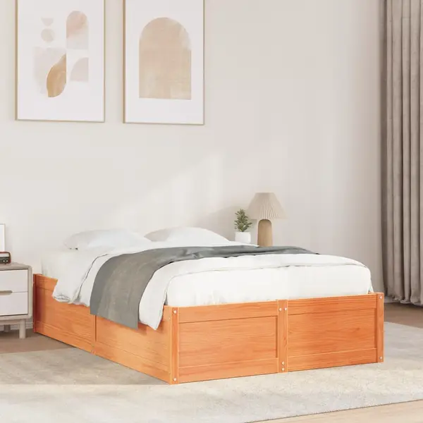 Gossi cadru pat fara saltea, maro ceruit, 120x190 cm, lemn masiv pin