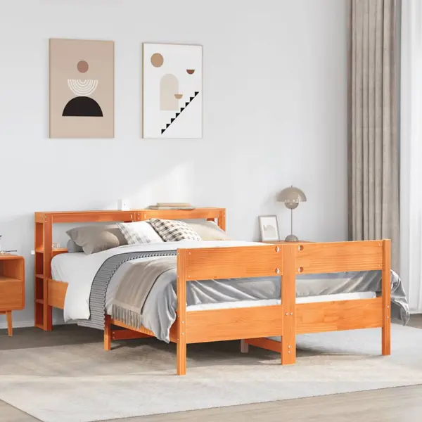 Gossi cadru pat fara saltea, maro ceruit, 120x190 cm, lemn masiv pin