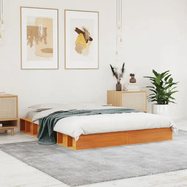 Gossi cadru pat fara saltea, maro ceruit, 120x190 cm, lemn masiv pin