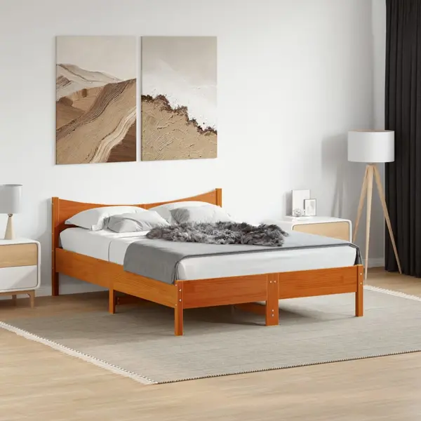 Gossi cadru pat fara saltea, maro ceruit, 120x190 cm, lemn masiv pin