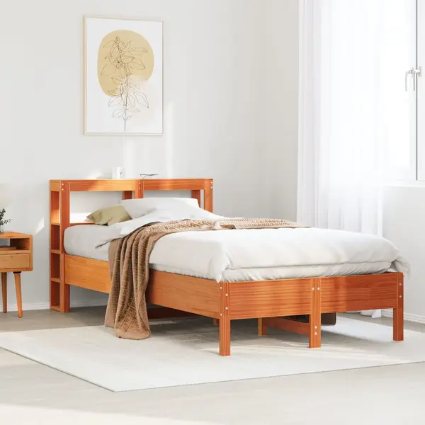 Gossi cadru pat fara saltea, maro ceruit, 120x190 cm, lemn masiv pin