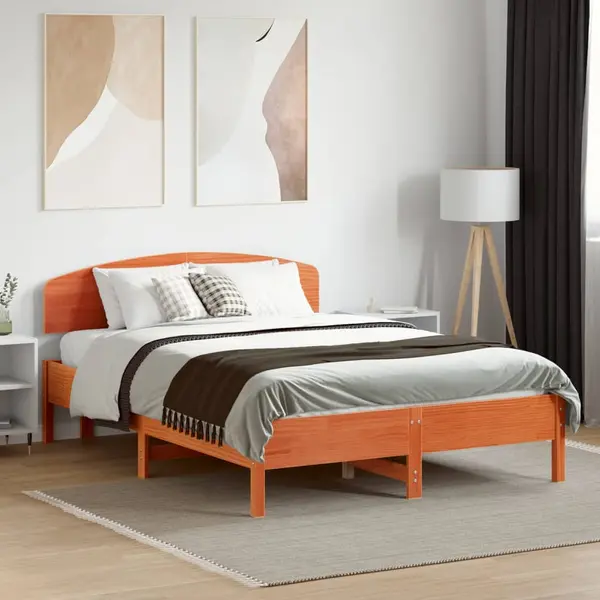 Gossi cadru pat fara saltea, maro ceruit, 120x190 cm, lemn masiv pin