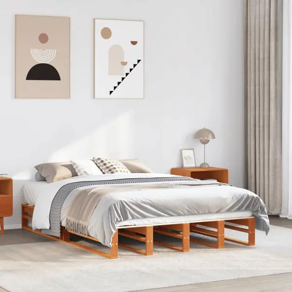 Gossi cadru pat fara saltea, maro ceruit, 120x190 cm, lemn masiv pin
