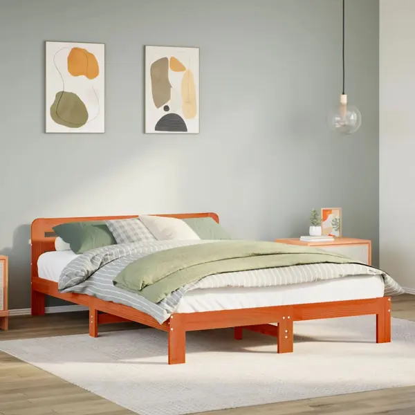 Gossi cadru pat fara saltea, maro ceruit, 120x200 cm, lemn masiv pin