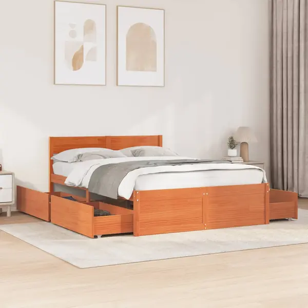 Gossi cadru pat fara saltea, maro ceruit, 120x200 cm, lemn masiv pin