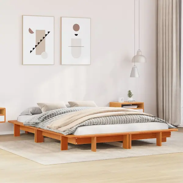 Gossi cadru pat fara saltea, maro ceruit, 120x200 cm, lemn masiv pin