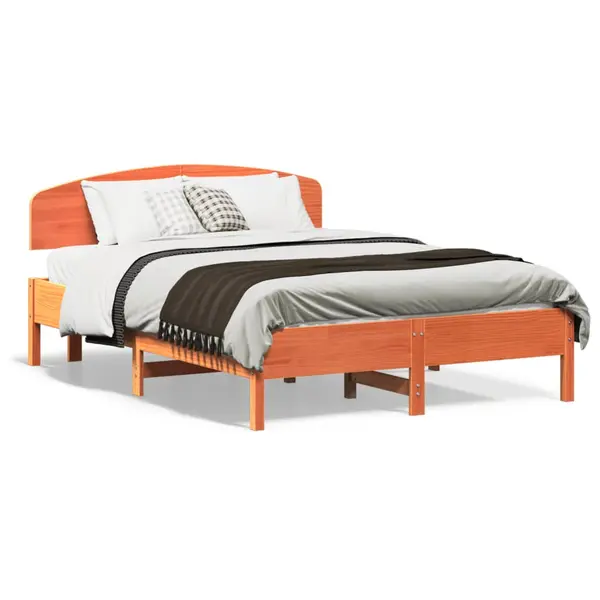 Gossi cadru pat fara saltea, maro ceruit, 135x190 cm, lemn masiv pin
