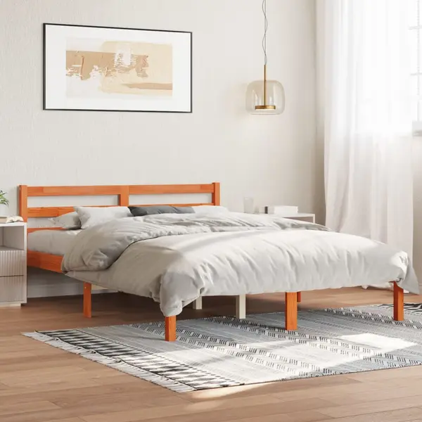Gossi cadru pat fara saltea, maro ceruit, 135x190 cm, lemn masiv pin