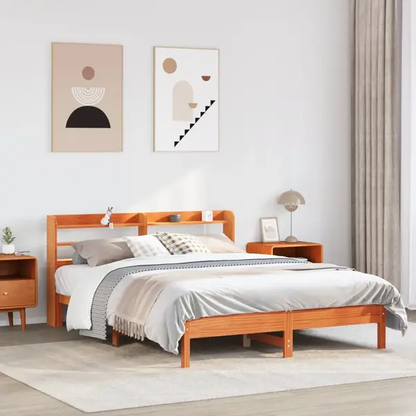 Gossi cadru pat fara saltea, maro ceruit, 135x190 cm, lemn masiv pin
