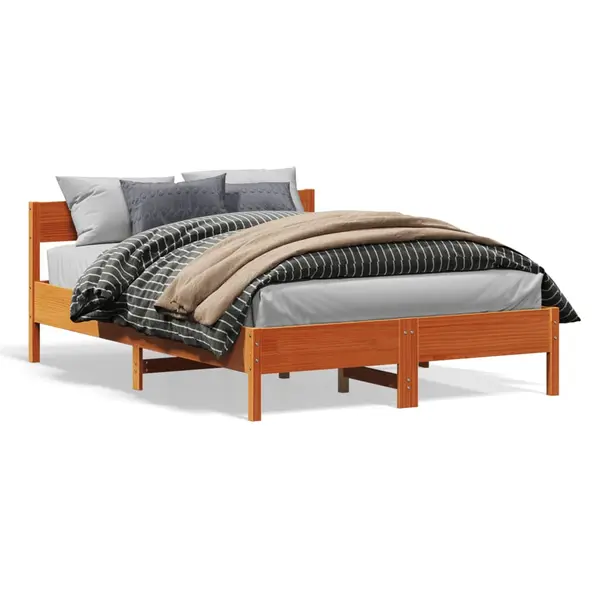 Gossi cadru pat fara saltea, maro ceruit, 135x190 cm, lemn masiv pin