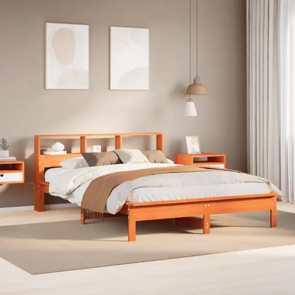 Gossi cadru pat fara saltea, maro ceruit, 135x190 cm, lemn masiv pin