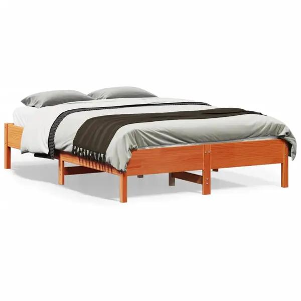 Gossi cadru pat fara saltea, maro ceruit, 135x190 cm, lemn masiv pin