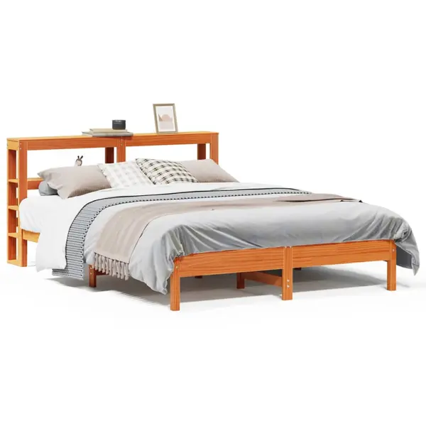 Gossi cadru pat fara saltea, maro ceruit, 135x190 cm, lemn masiv pin