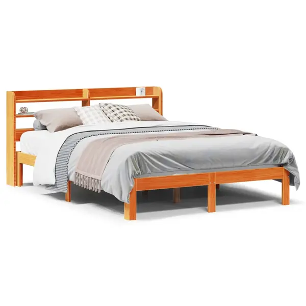 Gossi cadru pat fara saltea, maro ceruit, 135x190 cm, lemn masiv pin