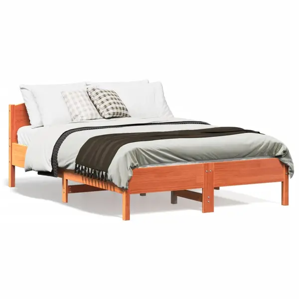 Gossi cadru pat fara saltea, maro ceruit, 140x190 cm, lemn masiv pin