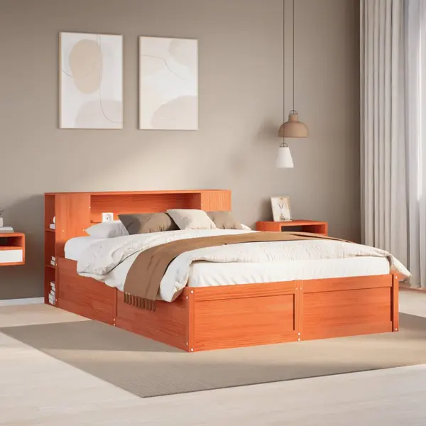 Gossi cadru pat fara saltea, maro ceruit, 140x190 cm, lemn masiv pin
