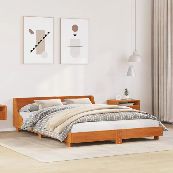Gossi cadru pat fara saltea, maro ceruit, 140x190 cm, lemn masiv pin