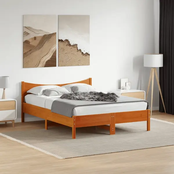 Gossi cadru pat fara saltea, maro ceruit, 140x190 cm, lemn masiv pin